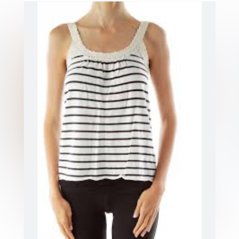 J. Crew NWT Cotton Blue Cream Striped Crocheted Sleeveless Top Blouse XL